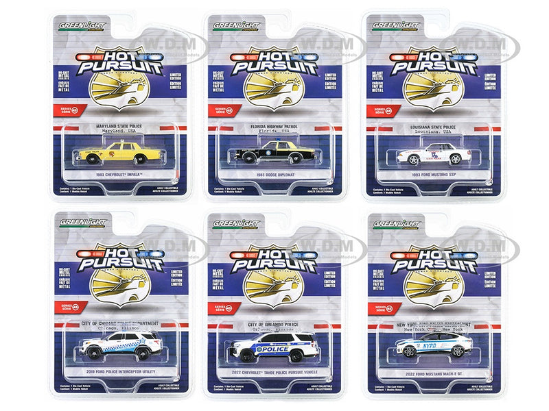 Hot Pursuit Set of 6 Police Cars Series 45 1/64 Diecast Model Cars by Greenlight