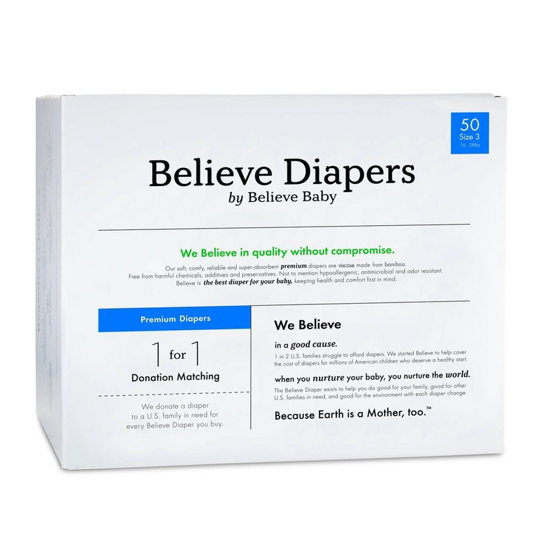 Believe Baby Premium Soft Hypoallergenic Disposable Diapers - Size 3 - 50ct