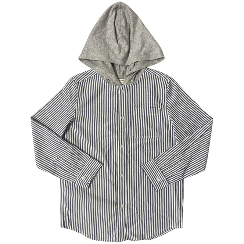 Lucky Brand Boys Hooded Shirt Gray Stripe XS 4/5