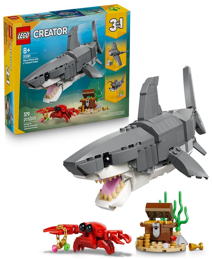 LEGO Creator Fierce Shark with Treasure Chest Building Toy 31381, 379 Pieces - White