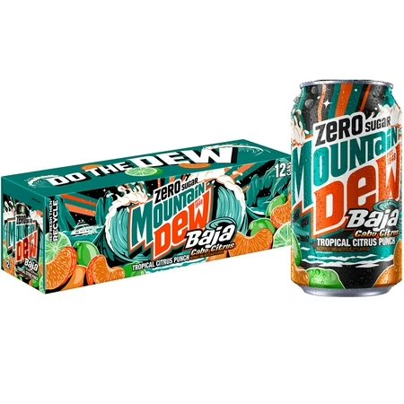 Mountain Dew Zero Sugar Baja Blast Cabo Citrus Soda, 12 fl oz Cans, 12 pack