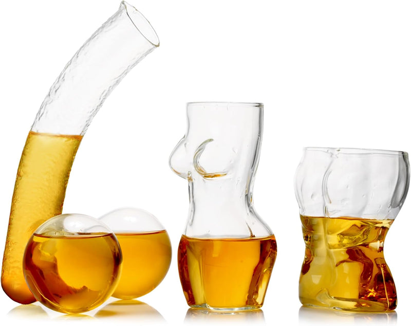 Novelty Whiskey Decanter Set with 2 Funny Shaped Glasses, 20oz/600ml Liquor Dispenser