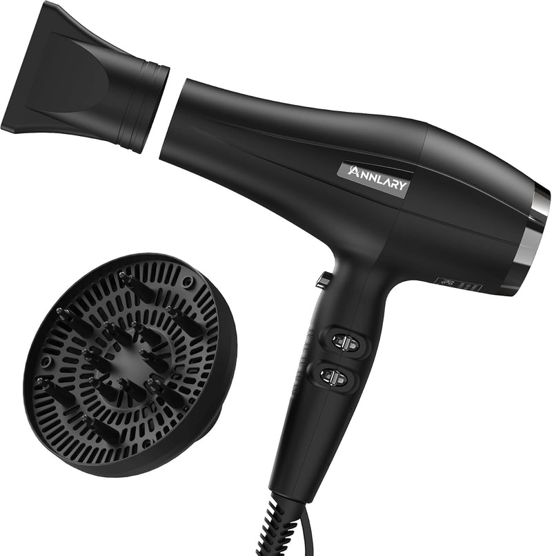 ANNLARY Ionic Hair Dryer with Diffuser, 1875W AC Motor, 8.2 ft Cord, Fast-Drying Nozzle