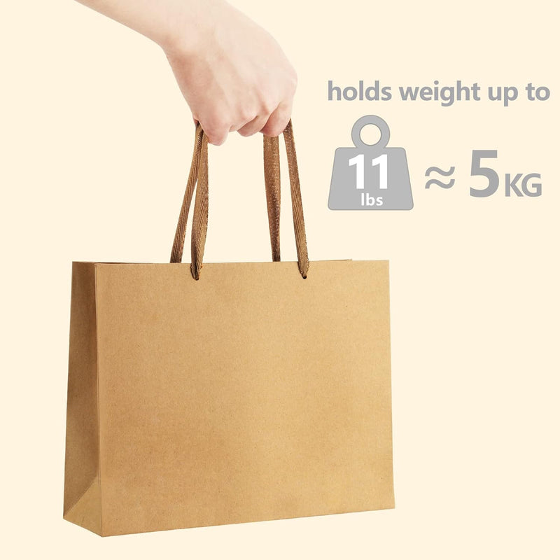 BagDream Gift Bags with Handles 12.5x4.5x11 Inch Large Brown 25 Pack