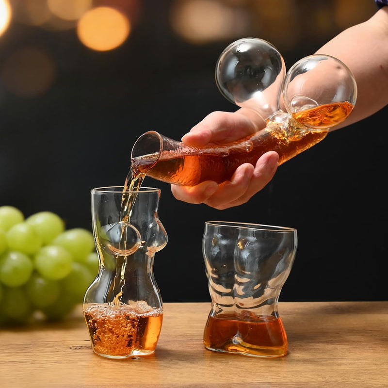 Novelty Whiskey Decanter Set with 2 Funny Shaped Glasses, 20oz/600ml Liquor Dispenser