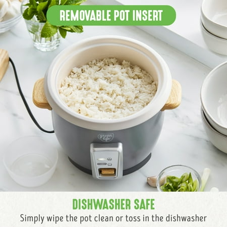 GreenLife 3 Cup Non Stick Electric Rice Cooker, Quartz Grey