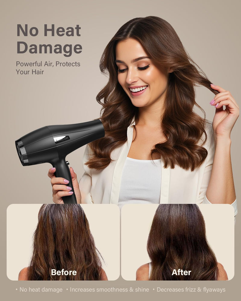ANNLARY Ionic Hair Dryer with Diffuser, 1875W AC Motor, 8.2 ft Cord, Fast-Drying Nozzle
