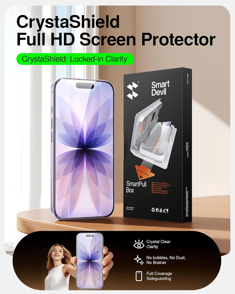 SMARTDEVIL 2 Pack Tempered Glass for iPhone 17 Screen Protector