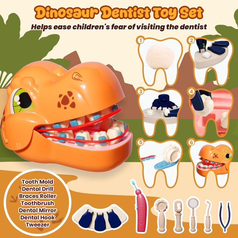 Merimon Dinosaur Color Dough Sets - 5 in 1, 73pcs, Ages 3+, Dino Dentist, T-Rex & Jungle Molds