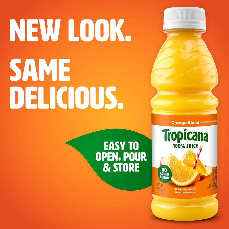 Tropicana 100% Juice Orange Blend, Single Serve 10 fl oz Bottles (Pack of 24)