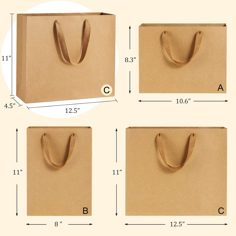 BagDream Gift Bags with Handles 12.5x4.5x11 Inch Large Brown 25 Pack