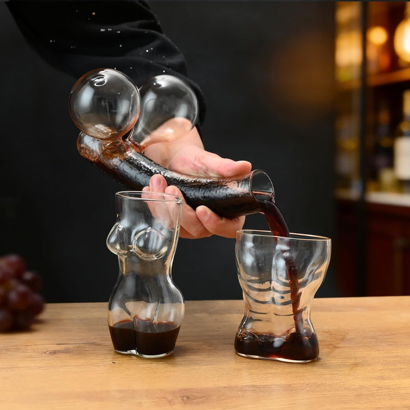 Novelty Whiskey Decanter Set with 2 Funny Shaped Glasses, 20oz/600ml Liquor Dispenser
