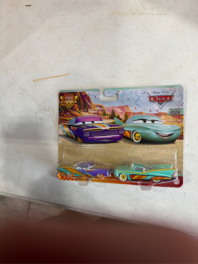 Disney / Pixar Cars Race to Celebrate Ramone & Flo Diecast Car 2-Pack (Purple & Green)