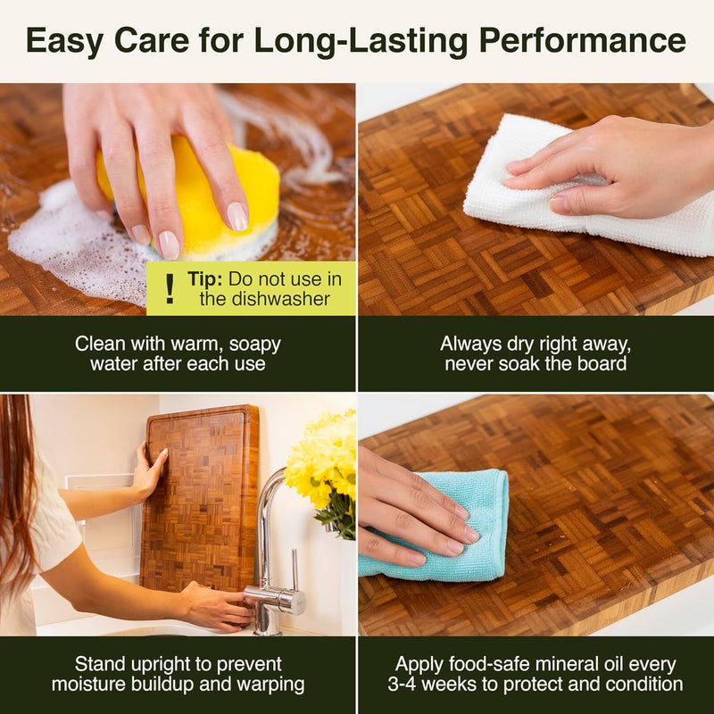 Cactus & Cubby Premium Bamboo Cutting Board - Deluxe End Grain, 16.5 x 11.8, Pre-oiled