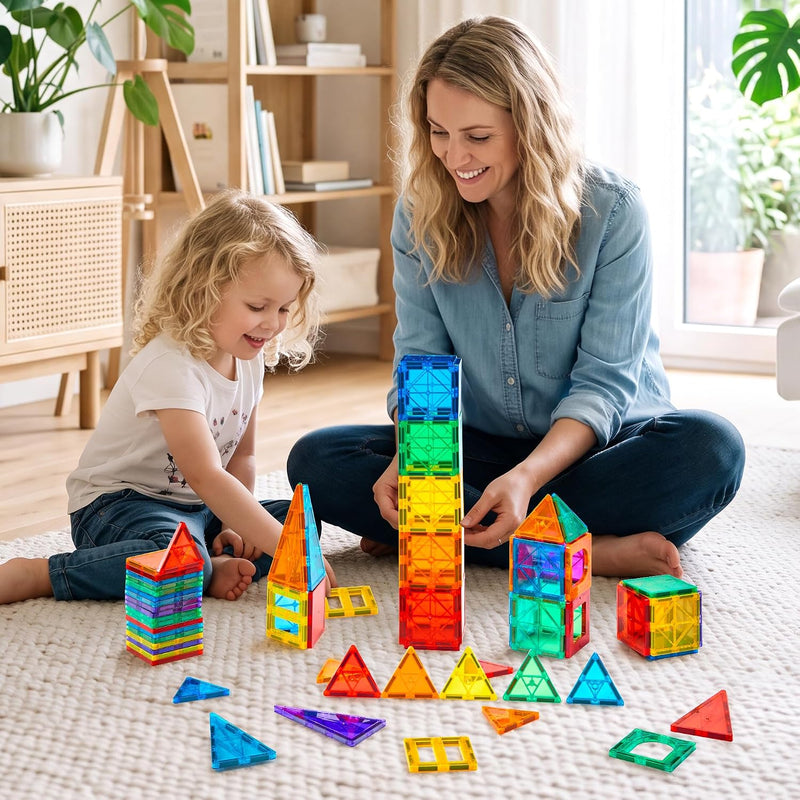 Gemmicc 100-Pc Magnetic Tiles with 2 Cars, STEM-Approved Magnet Building Toys