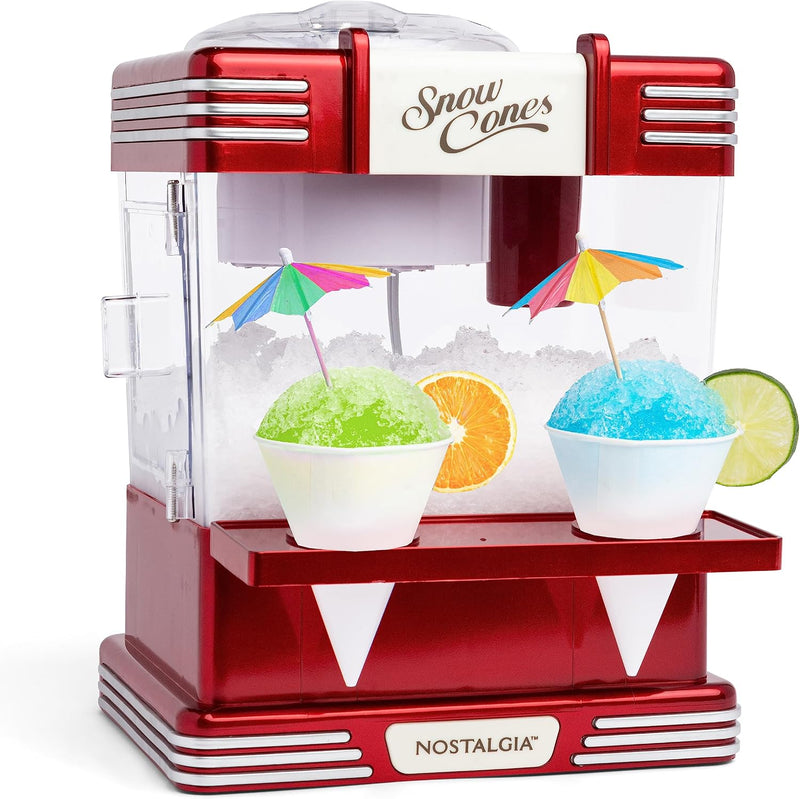 Nostalgia Snow Cone Shaved Ice Machine - Retro Table-Top Slushie - 20 Treats - Retro Red
