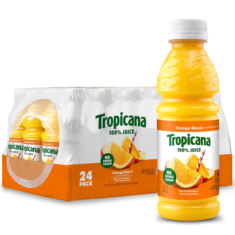 Tropicana 100% Juice Orange Blend, Single Serve 10 fl oz Bottles (Pack of 24)