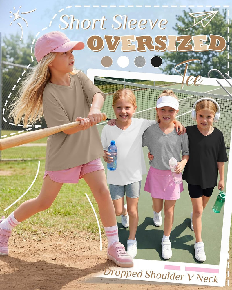 4 Pack Girls Oversized Shirts