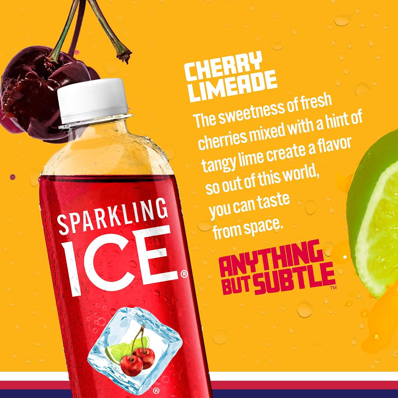 Sparkling Ice Cherry Limeade Sparkling Water, Zero Sugar, Vitamins, 17 oz Bottles (Pack of 12)