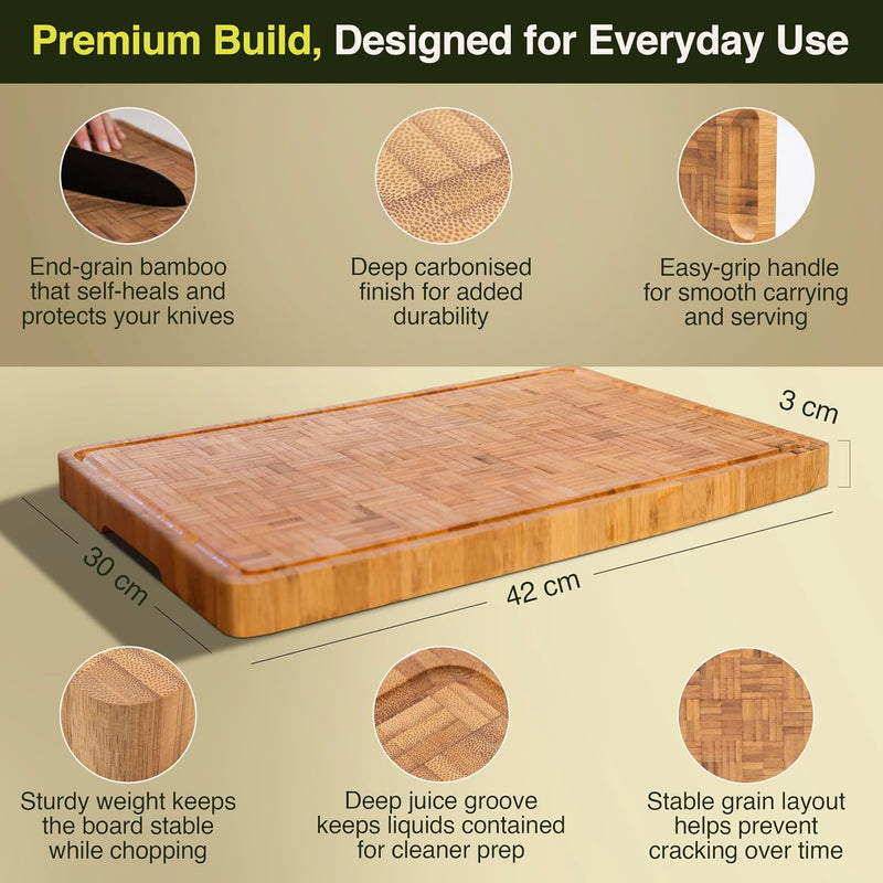 Cactus & Cubby Premium Bamboo Cutting Board - Deluxe End Grain, 16.5 x 11.8, Pre-oiled