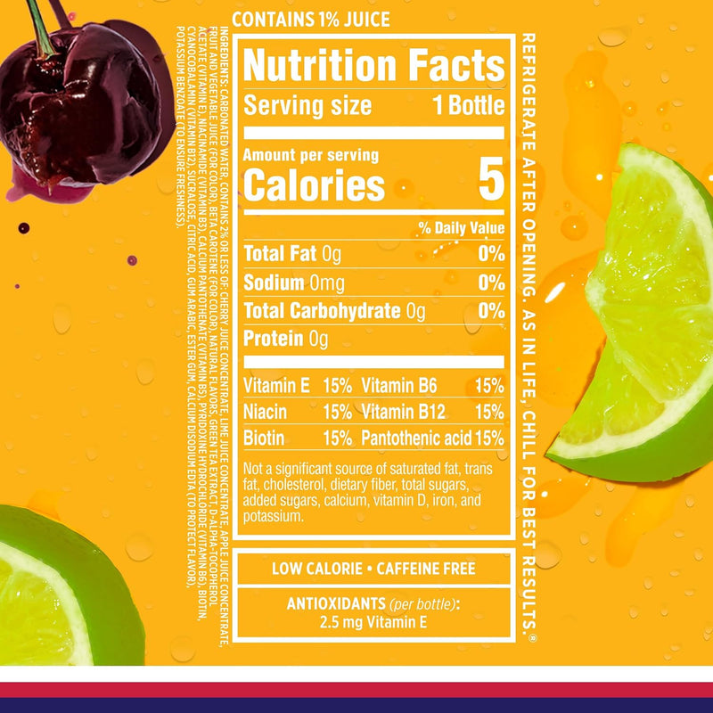 Sparkling Ice Cherry Limeade Sparkling Water, Zero Sugar, Vitamins, 17 oz Bottles (Pack of 12)