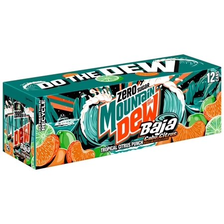 Mountain Dew Zero Sugar Baja Blast Cabo Citrus Soda, 12 fl oz Cans, 12 pack