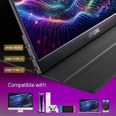 Lifelong 15.6" 1080P Portable Monitor G70-T: IPS, Built-In Speakers, 60Hz, HDMI & USB-C