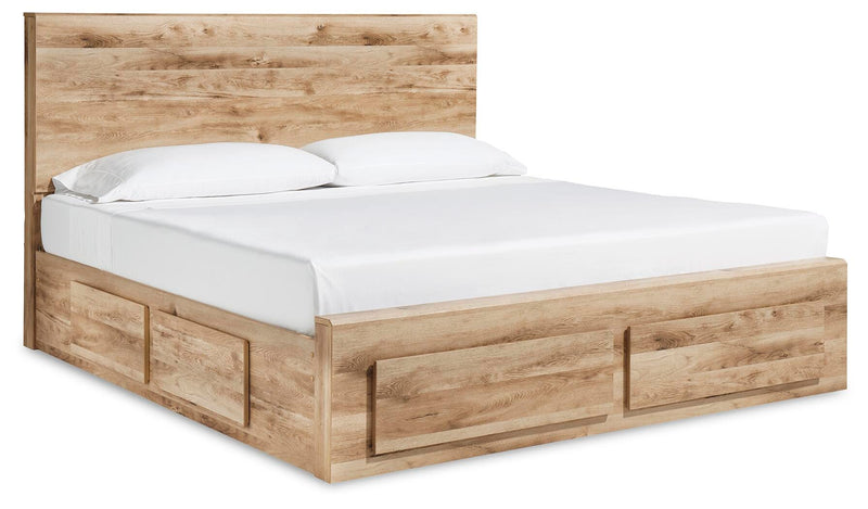 Hyanna King Panel Storage Bed with 1 Side Storage, Dresser and Mirror