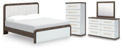 Kendanport King Upholstered Bed, Dresser, Mirror and Chest