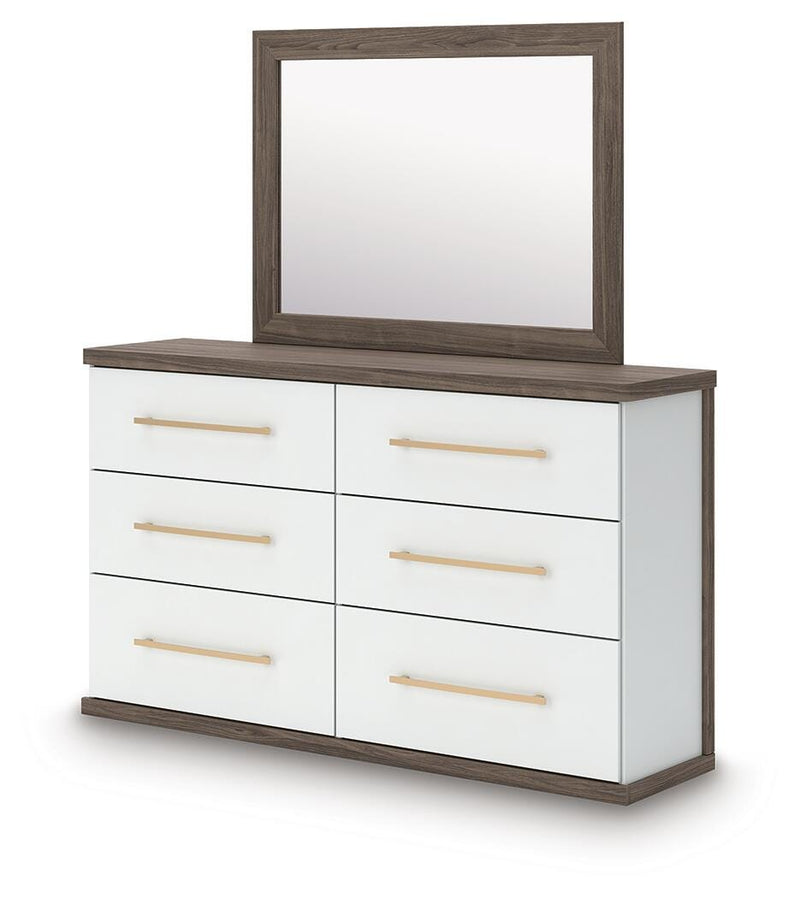 Kendanport King Upholstered Bed, Dresser, Mirror and Chest