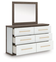 Kendanport King Upholstered Bed, Dresser, Mirror and Chest