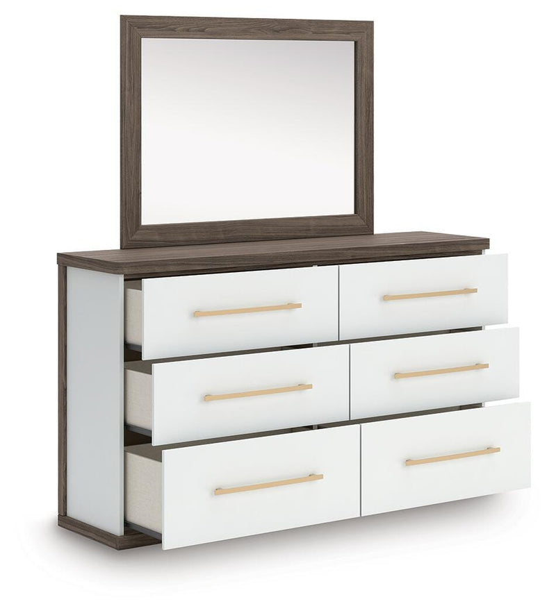 Kendanport King Upholstered Bed, Dresser, Mirror and Chest