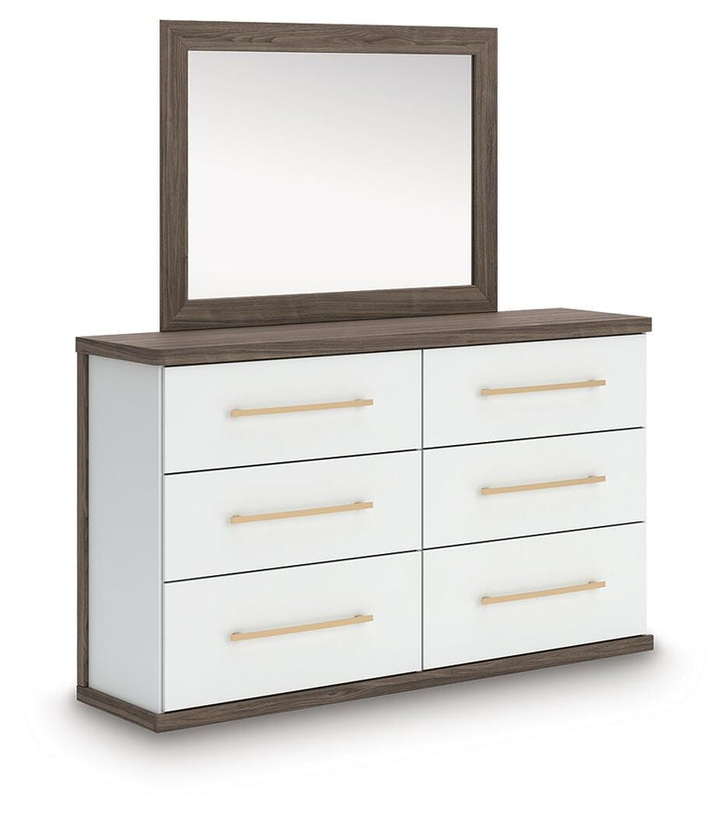 Kendanport King Upholstered Bed, Dresser, Mirror and Chest