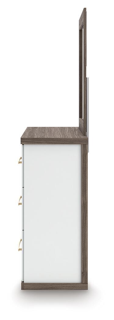 Kendanport King Upholstered Bed, Dresser, Mirror and Chest
