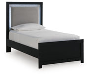 Maeling Twin Upholstered Panel Bed, Dresser and Mirror