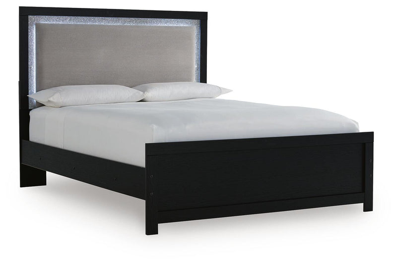 Maeling Queen Upholstered Panel Bed, Dresser and Mirror