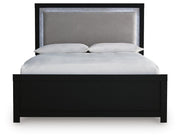 Maeling Queen Upholstered Panel Bed, Dresser and Mirror