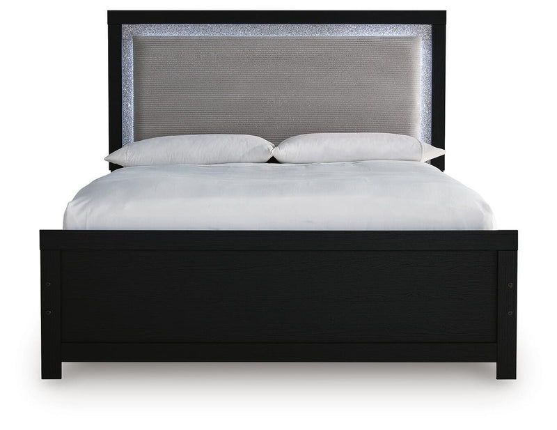 Maeling Queen Upholstered Panel Bed, Dresser and Nightstand