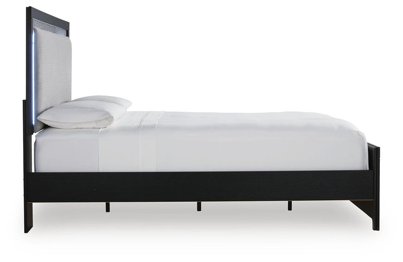 Maeling Queen Upholstered Panel Bed, Dresser and Mirror