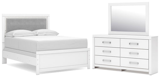 Maeling Full Upholstered Panel Bed, Dresser and Mirror