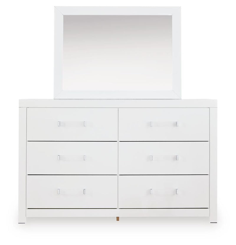 Maeling Twin Upholstered Panel Bed, Dresser and Mirror