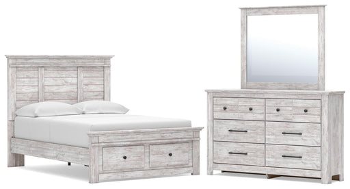Makidern Full Panel Storage Bed, Dresser and Mirror