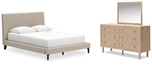 Cielden Queen Upholstered Bed, Dresser and Mirror