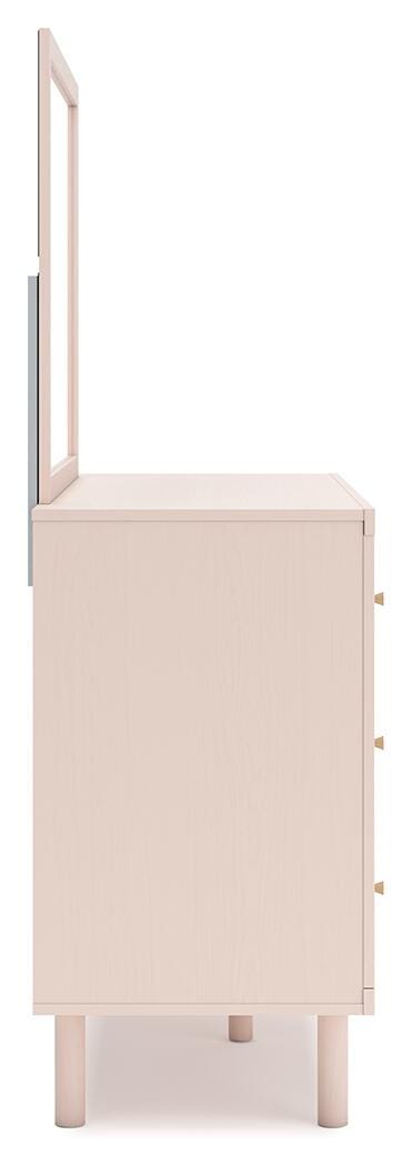 Wistenpine Twin Upholstered Panel Bed, Dresser and Mirror