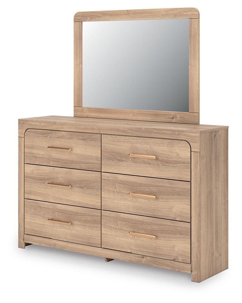 Kinlanni King Upholstered Panel Bed, Dresser, Mirror and Nightstand