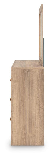 Kinlanni King Upholstered Panel Bed, Dresser, Mirror and Nightstand