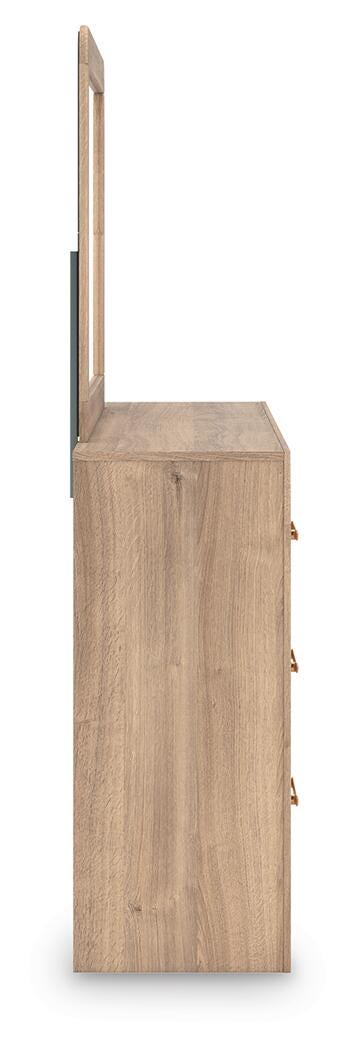 Kinlanni King Upholstered Panel Bed, Dresser, Mirror and Nightstand