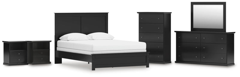 Maribel Queen Panel Bed, Dresser, Mirror, Chest and 2 Nightstands