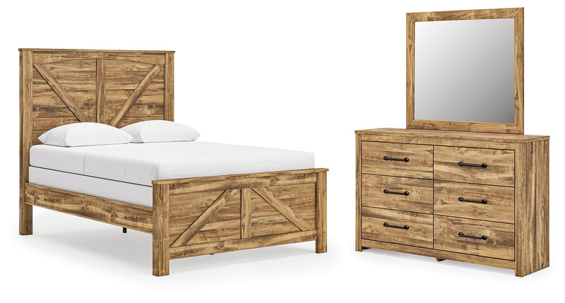 Maystonna Queen Crossbuck Panel Bed, Dresser and Mirror