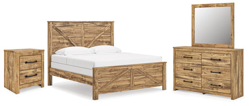 Maystonna King Crossbuck Panel Bed, Dresser, Mirror and Nightstand